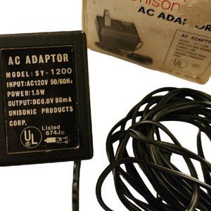 Vintage Unisonic AC Adaptor Japan SY-1200 DC 6V 80mA 1.5W 7ft Cord NOS In Box
